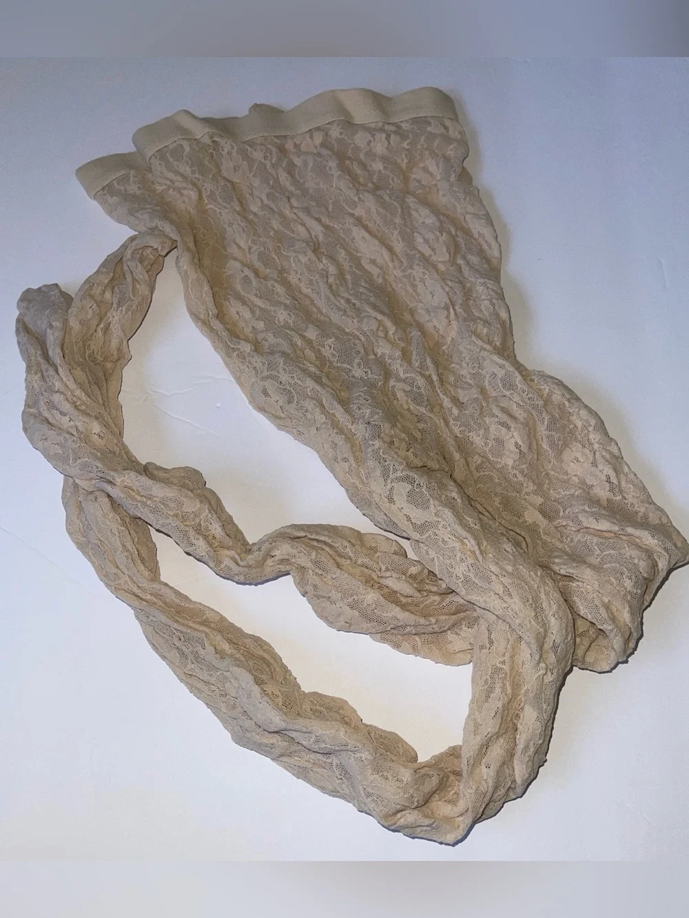 Long lace, beige tan, footed stockings, tights Size L
